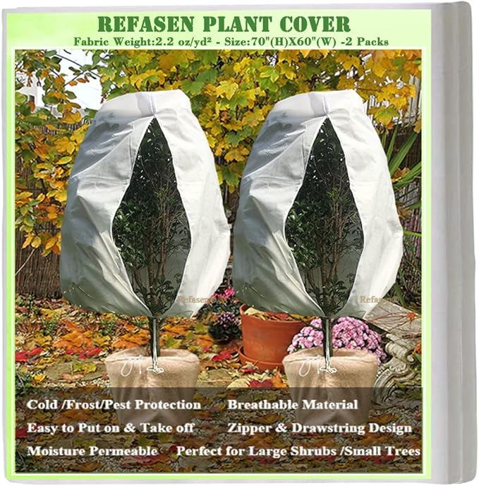 Plant Covers Freeze Protection,2 Packs 70”H X60”W 2.2oz Frost Blankets for Outdoor Plants Frost Cloth with Zipper Drawstring-Protect Trees from Cold Frost Pest