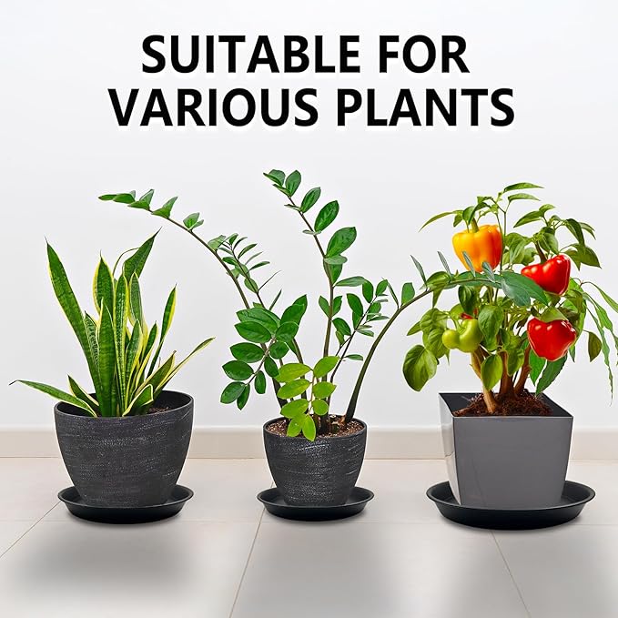 9 Pack Plant Saucer Set, 3pcs 8 inch 3pcs 10 inch 3pcs 12 inch Heavy Duty PP Plastic Pot Trays, Durable Water Catcher Plates & Drip Trays for Indoor Outdoor Gardening