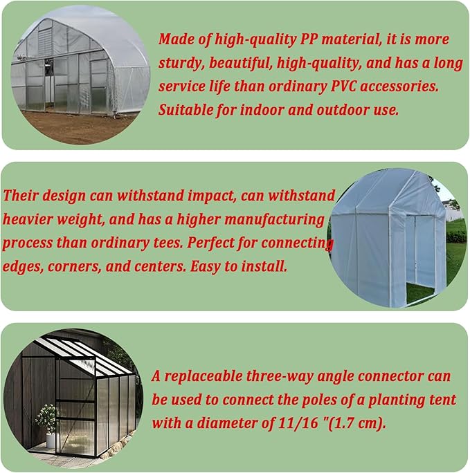 3-Way 16mm 5/8'' PVC Pipe connectors for Outdoor Grow Tent and Plant Grow Tent, 3-Way PVC Pipe Fittings Build Heavy Duty Greenhouse Frame Furniture Connectors Tent Connections