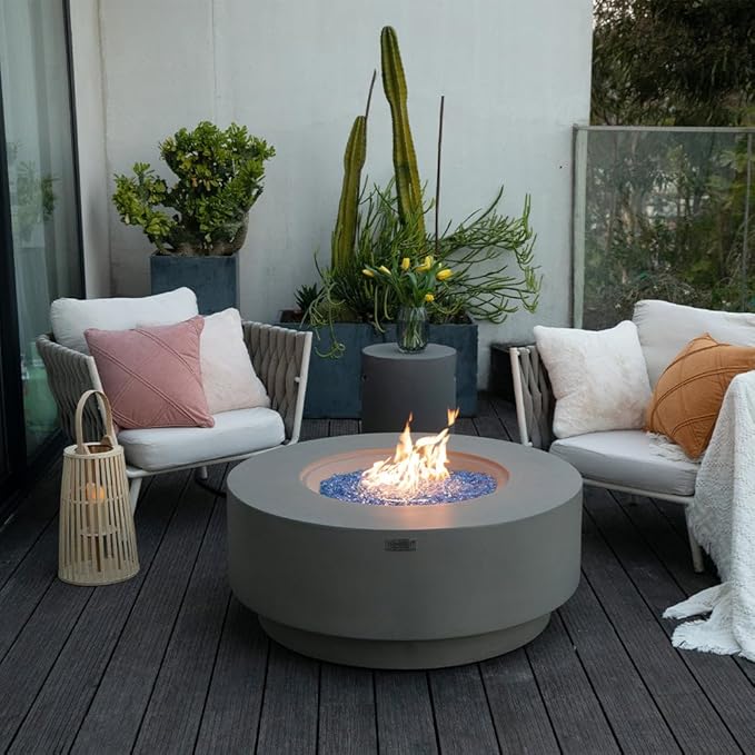 Colosseo Concrete Fire Pit 40.9" x 40.9" Patio Firepit Includes Fire Glass Modern Fire Pits & Outdoor Fireplaces for Garden, Deck, Indoor & Outdoor Heating