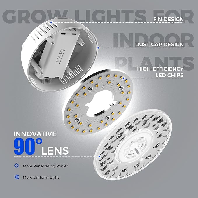 Barrina Orbgrow OG09 Puck Grow Light, 5000K 18W(2 x 9W, 270 Watt Equiv), Full Spectrum Plant Light for Indoor Plants, Magnetic & Linkable with Timer, 5 Levels Dimmable for Plant Shelf, 2 Packs