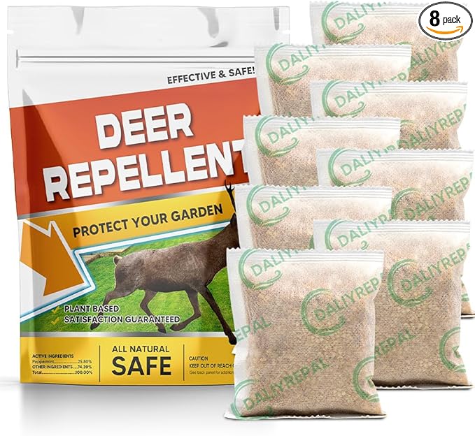 Deer Repellent for Plants, Rabbit Repellent Outdoor, Deer Away Repellent Outdoor, Rabbit Deterrent, Deer Deterrent for Trees, Deer Repellant Yard (1.1 Ounce (Pack of 8))