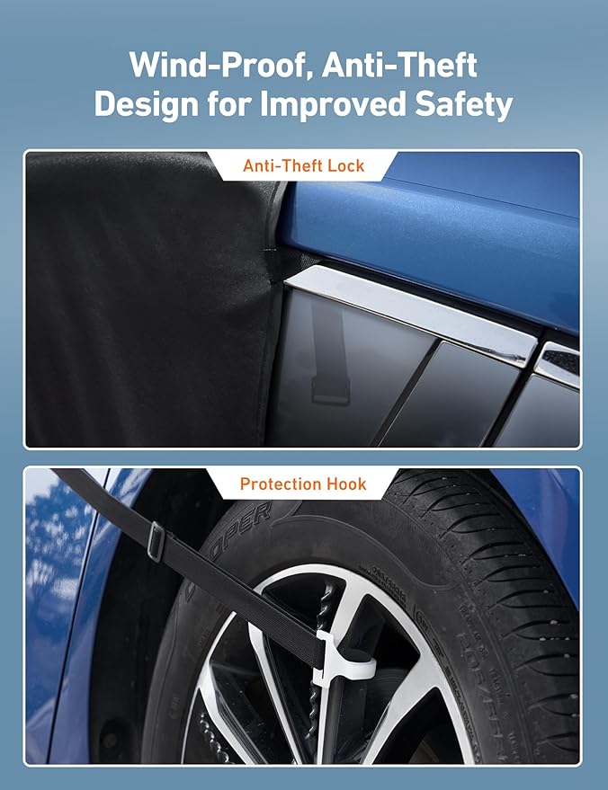 AstroAI Car Windshield Snow Cover, Windshield Cover for ice and Snow, Frost Windshield Cover for Ice, 2*Removal Side Mirror Protector, Windproof UV Sunshade Cover for Cars, SUVs, Vans