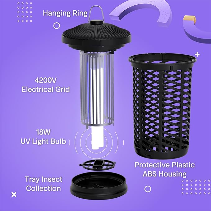 Electric Bug Zapper, 9.84 Ft Power Cord with Switch, Mosquito Zapper Indoor/Outdoor, 4200V 18W Waterproof Fly Zapper Mosquito Trap for Home, Patio, Backyard