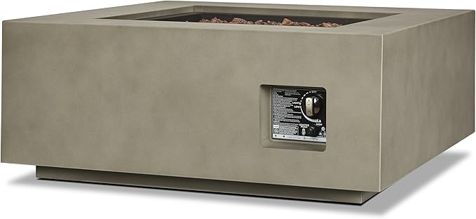 Real Flame Aegean 36”in Square Propane or Natural Gas Fire Pit Table, 50,000 BTU, Powder-Coated Steel, Push-Button Ignition, CSA Certified, Lava Rock, Storage Cover, Stainless Steel Burner with Lid