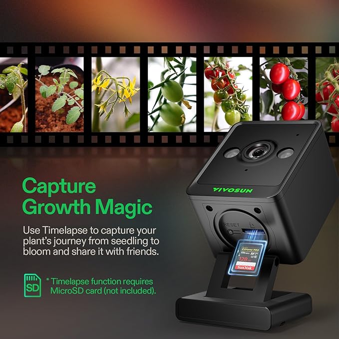 VIVOSUN GrowCam C4, 2K QHD WiFi Smart Camera for Grow Tent & VGrow Smart Grow Box, Timelapse, Night Vision, SD Card Storage, 2-Way Audio, App Control