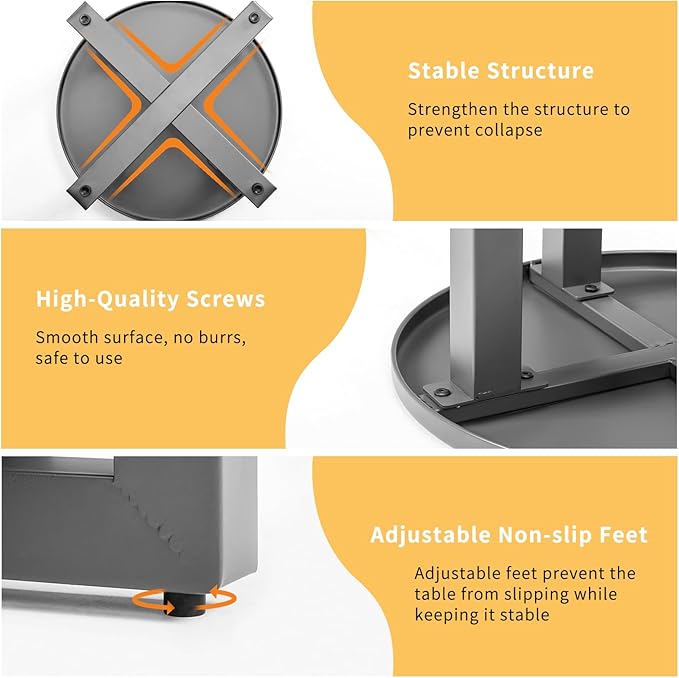 VINGLI Round Outdoor Side Table, Small Metal Outdoor Table Patio End Tables for Balcony, Porch, Garden and Poolside (Grey)