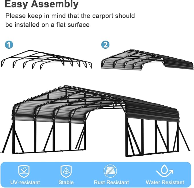 20x20FT Heavy Duty Metal Carport - Reinforced Galvanized Carport Canopy for All-Weather Shelter, Enhanced Wind Resistance for Boats, Cars, Trucks, and Tractors