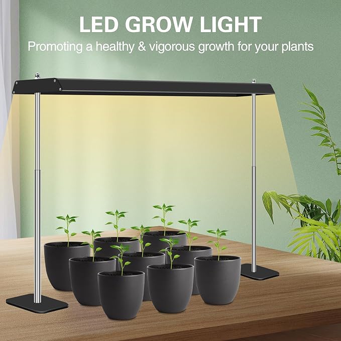 LED Grow Lights for Seed Starting with Stand, 2ft 60W Full Spectrum Seedling Lights Grow Lights for Indoor Plants, 4/8/12H Timer and 10 Dimming Levels, Height Adjustable and Energy Efficient