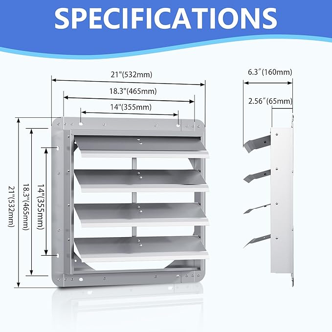 18 Inch Galvanized Shutter Exhaust Louver Vent, Automatic Gravity Shutter Louver Vent for Home Attics, Workshops, Barn, Greenhouse (Motor&Blades are not Included)