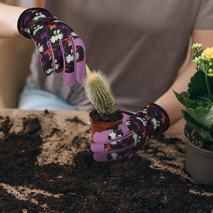Bamllum Leather Gardening Gloves for Women - Working Gloves for Weeding, Digging, Planting, Raking and Pruning