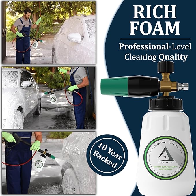 Foam Cannon for Pressure Washer, 1.1mm Orifice, 1000-4000 PSI, 1/4 Inch Quick Connector, Wide Neck and Adjustable Spray, Heavy Duty Car Snow Foam Blaster for Superior Foaming & Deep Clean, Green