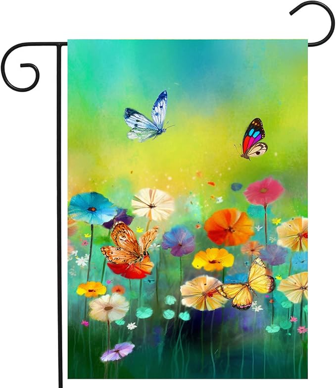 Summer Flower Garden Flag Butterfly Flag Floral Spring Yard Flags for Outside 12x18 Double Sided Outdoor Front Porch Decor