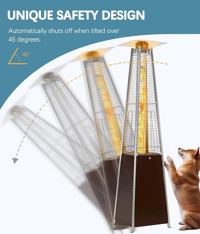 Pyramid Patio Heater,48,000 BTU Outdoor Propane Patio Heater with Detachable Wheels and Protective Cover for Terrace, Garden,Poolside (Hammered Bronze)