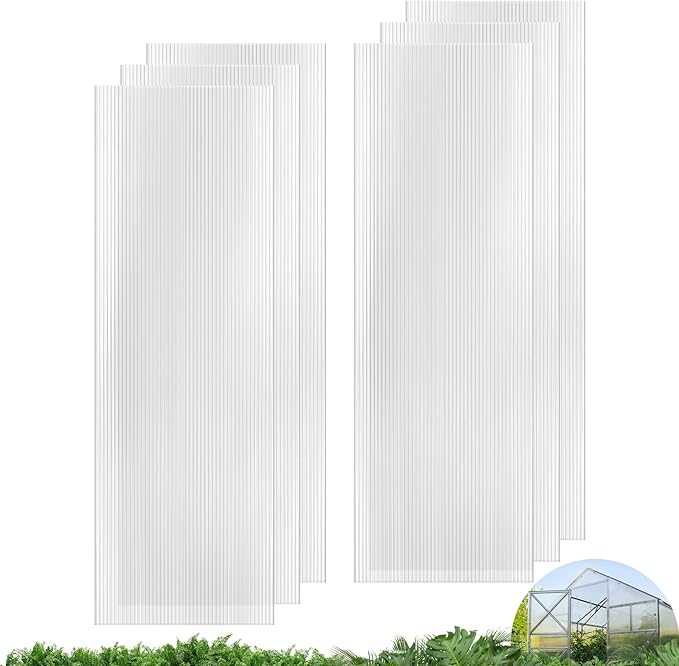 UMIG 6 PCS 6' x 2' x 0.32'' Polycarbonate Greenhouse Panels, Twin-Wall Waterproof UV Protected Corrugated Plastic Roof Panels Sheets, Clear Replacement Panels for Greenhouse, Outdoor, Plant