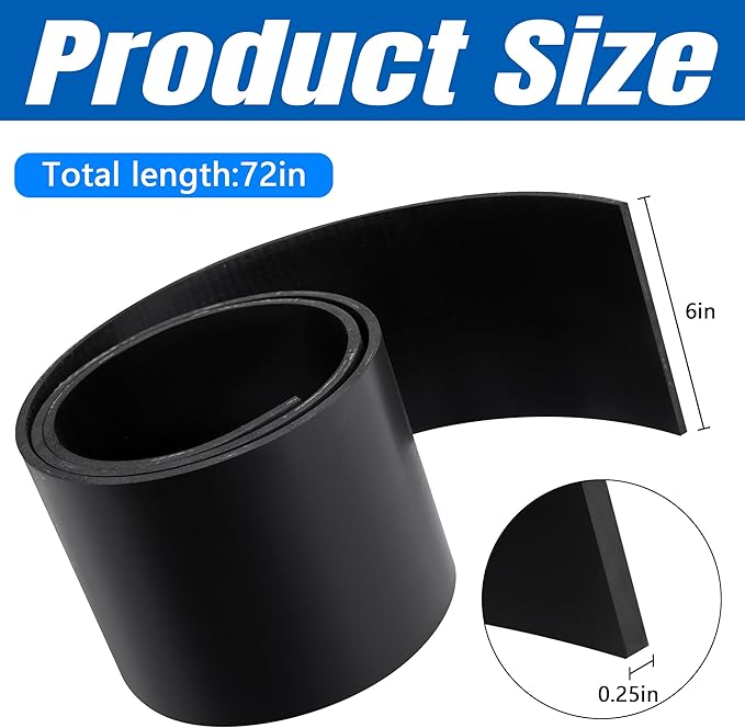 RunNico Universal Snow Plow Blade Flap - 72”x 6”x 1/4” Rubber Snow Deflector with 11 Sets Mounting Hardware - Snowplow Rubber Plow Deflector Attachments,Suitable for 48”-72” Blades