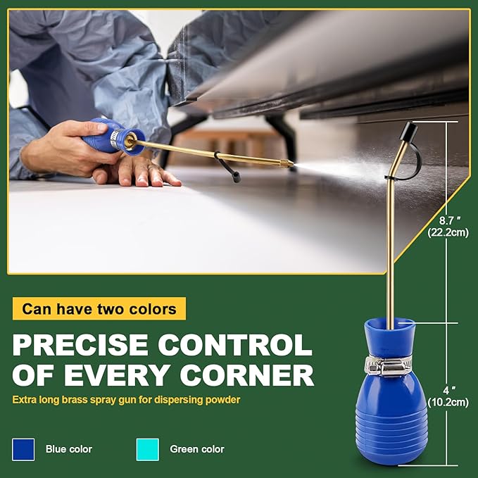 Powder Duster, Diatomaceous Earth Bulb Applicator for Garden and Indoor, Bug Pest Control Insect Treatment, Dust Spreader with Long Copper Tube