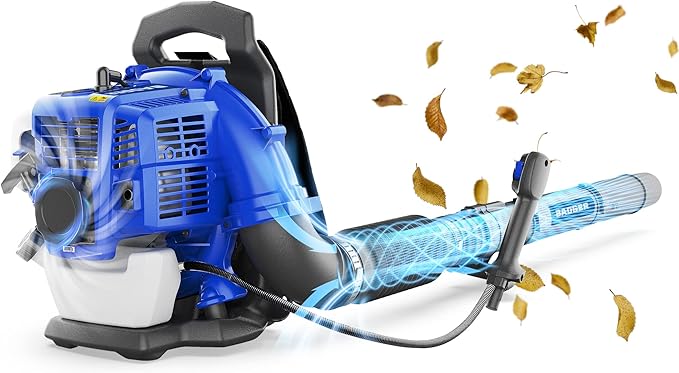 WILD BADGER POWER Leaf Blower Backpack, 43cc Gas Powered Strong Air Flow , Light Weight 17.4 lbs, Ideal for Leaf, Sand, Gravel, Snow, Yard and Driveway