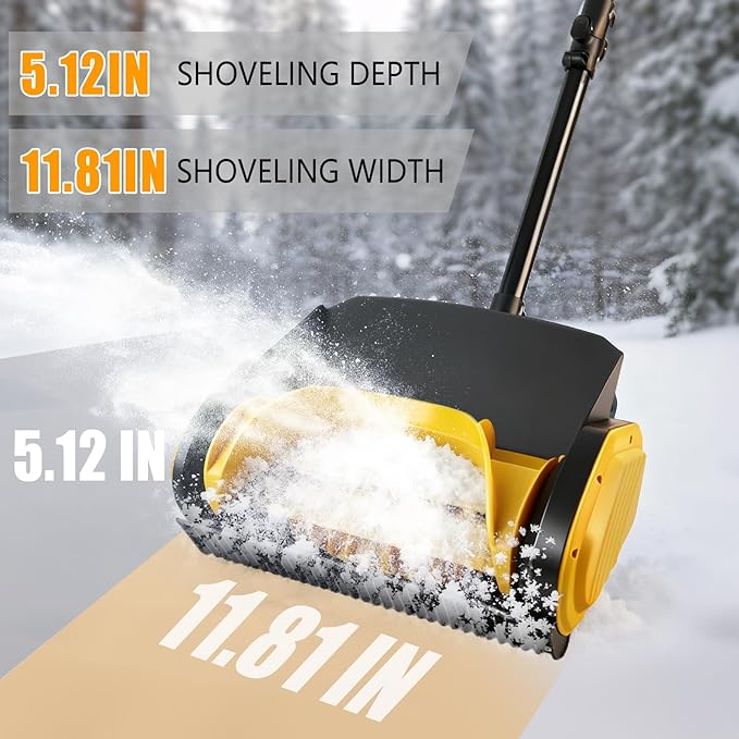 Cordless Snow Shovel, 12 Inch Electric Snow Shovel with 2×4.0Ah Batteries & Charger, 26FT Throw, Detachable 3-Section Pole & Adjustable Handle, for Driveway, Patio, Deck