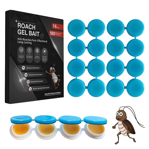 16 Pack Cockroach Gel Bait, Highly Effective Roach Gel Bait Indoor Infestation Solution, Fast Acting Cockroach Killer Indoor Home Kitchen Use, Easy to Apply & No Mess Roach Bait, Long-Lasting