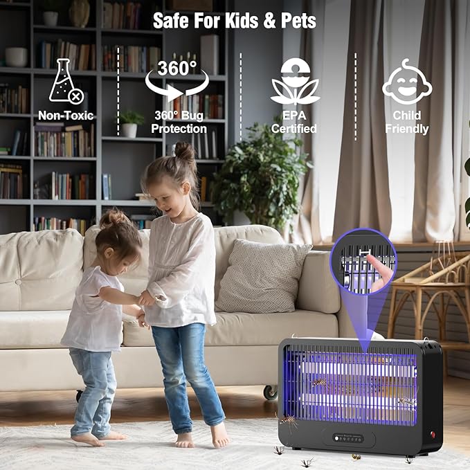Electric Bug Zapper Indoor, Mosquito Zapper with 3500V Powerful Dual Grid & Remote, Fly Zapper Fly Trap Insect Killer for Patio Yard Home Kitchen Camping - Including 2 Replacement Bulbs (Black)