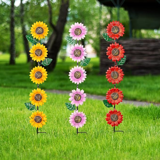 Solar Garden Stakes Lights,3 Pack Metal Sunflowers for Outside,Waterproof Solar Decorative Garden Stakes,Metal Spring Yard Art Decor Lights for Patio Pathway Backyard Porch Lawn(22.6 * 4.7IN)
