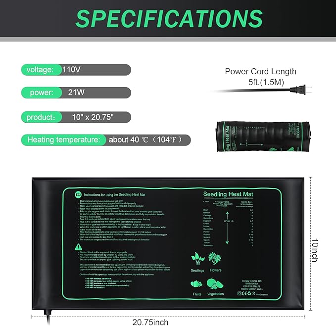 4 Pack Seedling Heat Mat Heating Mat for Seedlings Grow Mats Waterproof Hydroponic Heating Pad Heat Plant Heating Mat for Indoor Plants Grow Seed Starting Greenhouse(10" x 20.75")