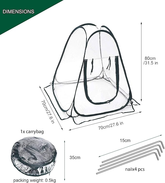 Porayhut Pop Up Greenhouse Cover,Pack of 3 Pcs,Flower House Mini Gardening Plant Flower Sunshine Room Room,Backyard PVC Greenhouse Cover for Cold Frost Protector Gardening Plants