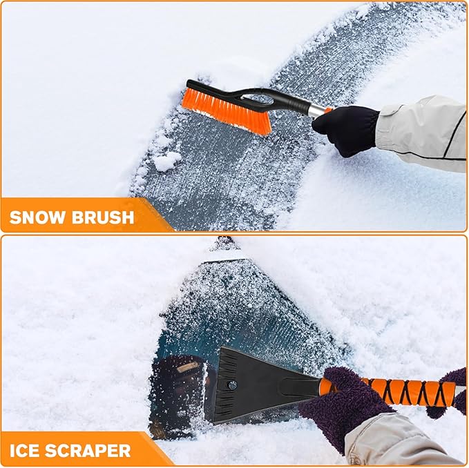 27" Snow Brush and Ice Scraper for Car Windshield - Heavy Duty Detachable Snow Removal Tool with Ergonomic Foam Grip for Cars, Trucks and SUVs
