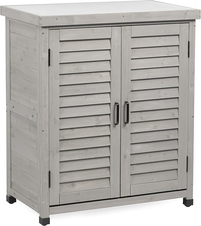 Outdoor Wooden Storage Cabinet Furniture Waterproof Tool Shed with Potting Benches Work Station for Garden Patio