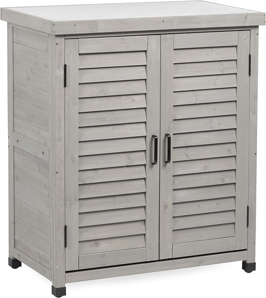 Outdoor Wooden Storage Cabinet Furniture Waterproof Tool Shed with Potting Benches Work Station for Garden Patio