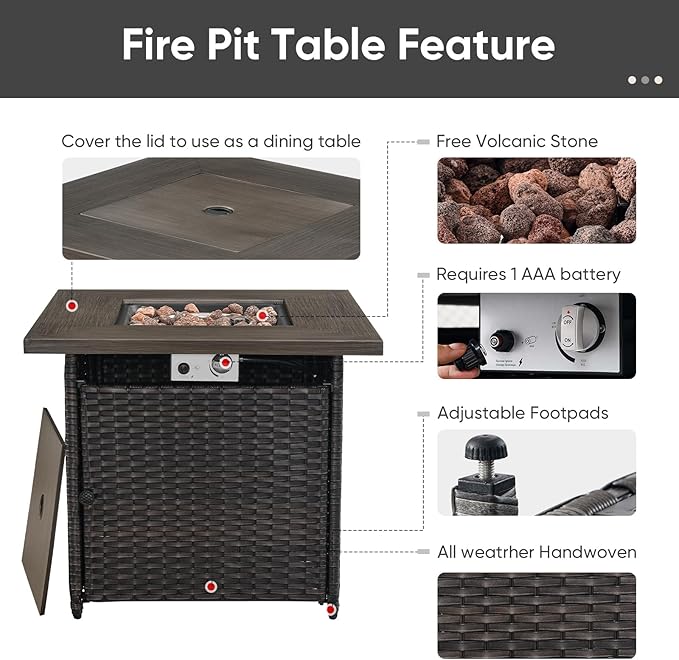 4PCS Modern Blue Patio Set with Swivel Rocking Chairs, Fire Pit Table & Thick Cushions