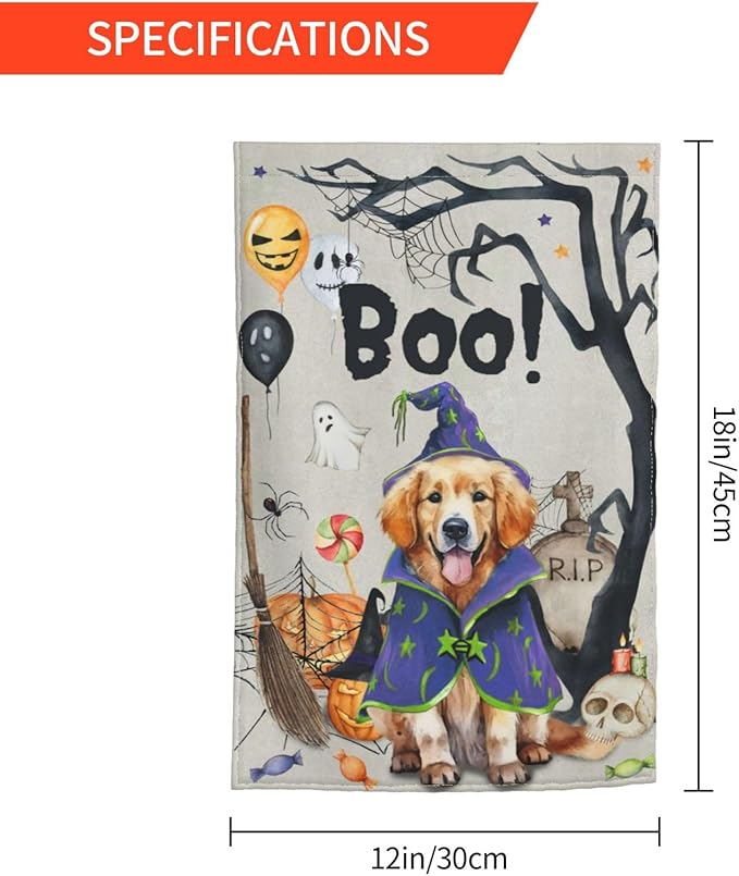 Golden Retriever Dog Halloween Boo Pumpkin Garden Flag Welcome Party Outdoor Outside Decorations Picks Home House Garden Yard Decor 12x18 Inch