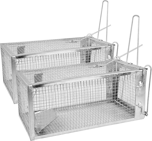 2 Pack Humane Rat Trap, Metal Mouse Cage Traps and Other Small Live Animals Cage, Easy to Catch and Release, Work for Indoor Outdoor