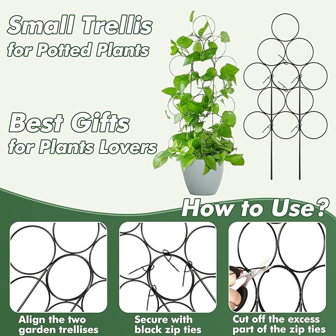 Stackable Metal Trellis for Potted Plants, 8 Packs 15.7 Inch Small Garden Trellis for Climbing Plants Indoor, Pothos Plant Climber Support Indoor Plant Support Stakes, Black