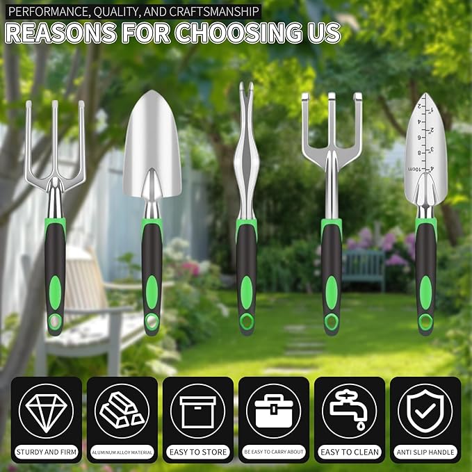 Gardening Tool Set, 8 Heavy-Duty Garden Kits, Including Pruners, Gloves, Rakes, Shovels, Etc., Ergonomic Manual Tools for Planting, Pruning and Transplanting