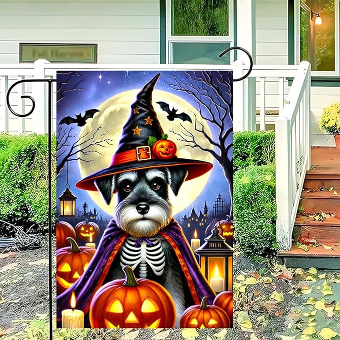 Halloween Pumpkin Witch Skeleton Dog Garden Flag 12x18 Inch Double Sided Autumn Yard Flag