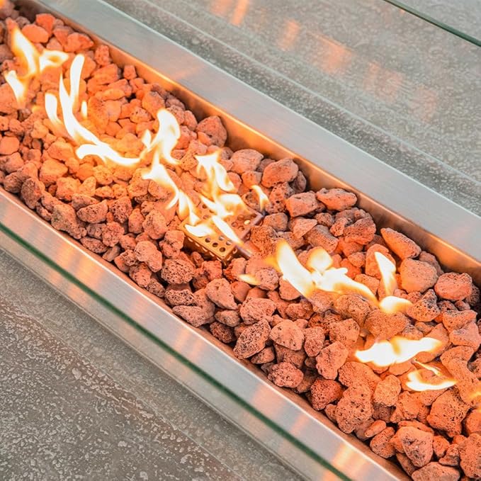 Hampton Concrete Fire Pit 56" x 32" Outdoor Patio Firepit Includes Lava Rocks Modern Fire Pits & Outdoor Fireplaces for Garden, Deck, Indoor & Outdoor Heating