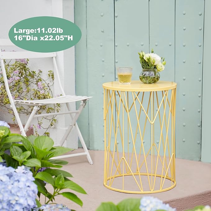 Y&M Set of 3 Stacking Coffee Table for Living Room, Nesting Side Table,Indoor End Tables for Bedroom, Outdoor Decorative Garden Stool with Heavy Duty Metal Frame Modern Industrial Decor - Yellow