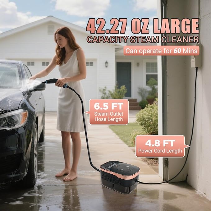 2500W Handheld Steam Cleaner,10 Accessories with 8 Adjustable Pressures for Tile/Grease/Carpet, 45oz Large Tank Chemical Free Cleaning, Portable Multi-Surface Steamer for Home Cars Kitchens(Gold)