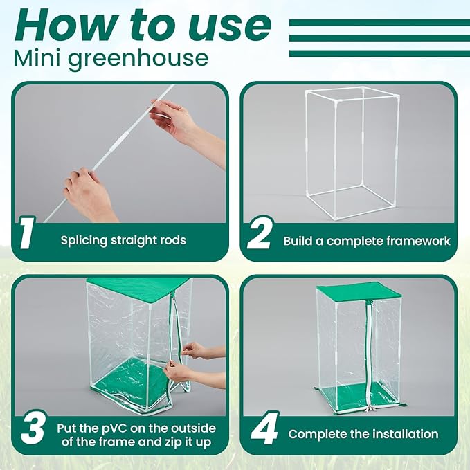 Nuanchu 1 Pc Mini Greenhouse PVC Portable Greenhouse 11.8 x 11.8 x 19.7 Inch with Ground Nails Mini Indoor Outdoor Warm House for Gardening Plants Flowers