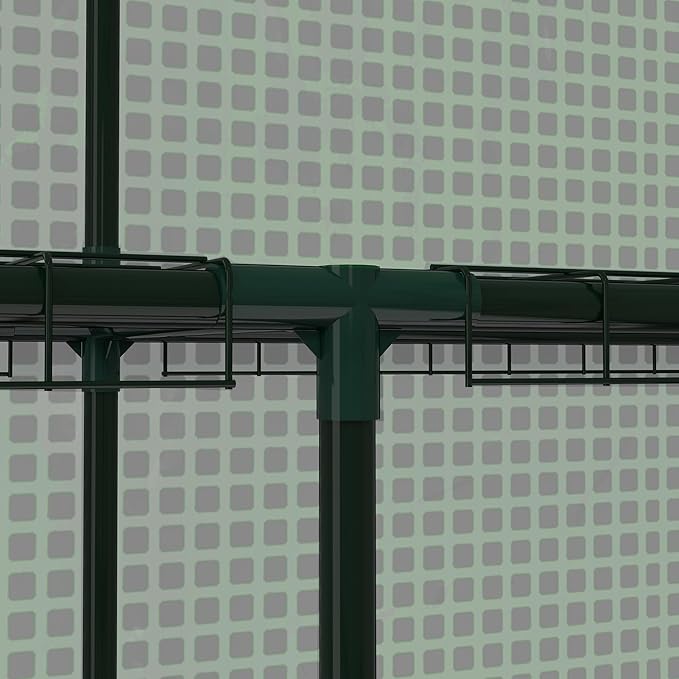 Outsunny 4.6' x 4.7' Portable Greenhouse, Water/UV Resistant Walk-in Small Outdoor Green House with 2 Tier U-Shaped Flower Rack Shelves, Roll Up Door & Windows, Green