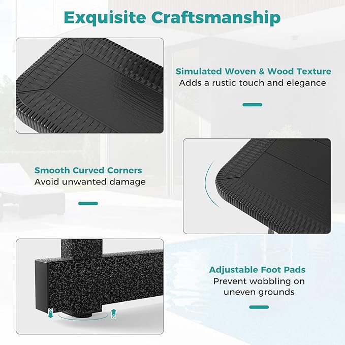 Giantex Picnic Table Bench Set for 4 People, 4.5FT Outdoor Rectangular Dining Table & 2 Benches w/Umbrella Hole, HDPE Tabletop, Metal Frame, Patio Garden Backyard Poolside (4.5FT,Non-Foldable,Black)