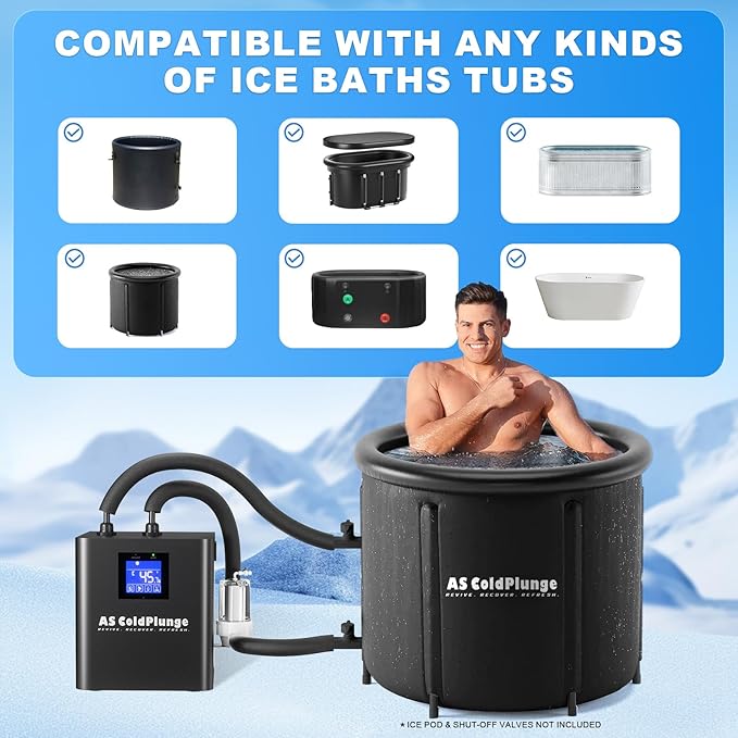 Ice Bath Water Chiller for Cold Plunge Tubs, 1/3 HP Upgraded Ice Bath Chiller with External Filter Water Pump, Ideal for Cold Plunge Recovery Ice Bath Tubs Home Use 110V Cooling Chiller