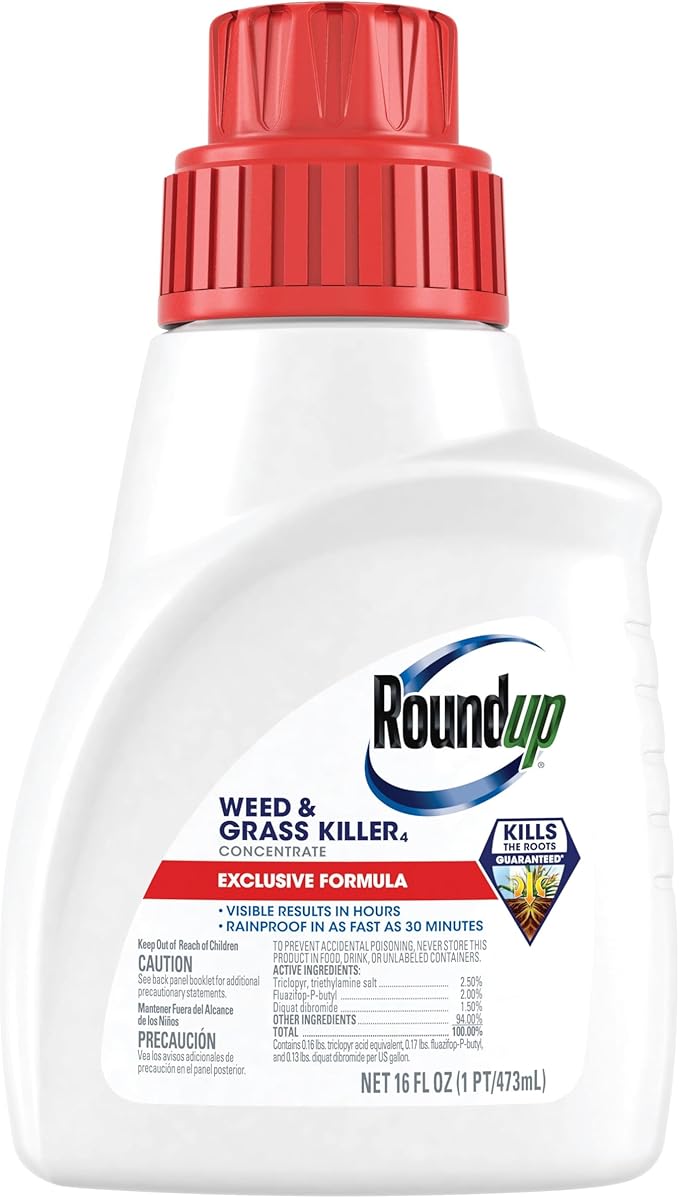 Roundup Weed & Grass Killer₄ Concentrate, Use in and Around Flower Beds, Walkways and Other Areas of Your Yard, 16 fl. oz.