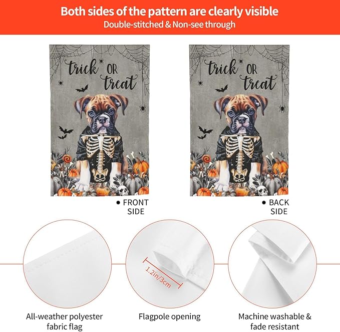 Halloween Boxer Dog Bat Pumpkin Garden Flag Welcome Party Outdoor Outside Decorations Picks Home House Garden Yard Decor 12x18 Inch