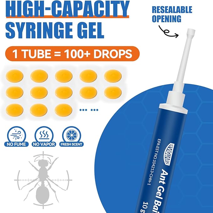 Ant Gel Bait, 3Tubes x 10-Grams, Indoor and Outdoor Use, Killer Gel for Control of Most Major Ant Species, Ready-to-Use Ant Traps for Home & Outdoor