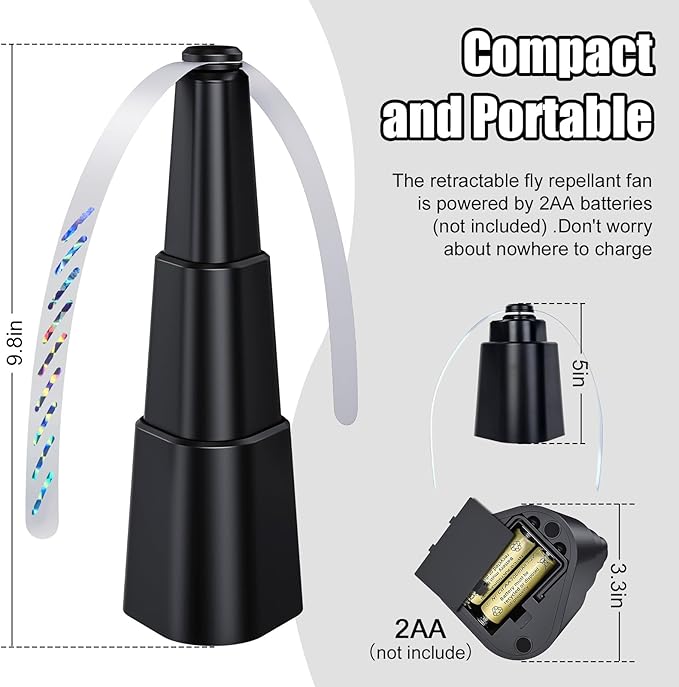 Fly Fans for Tables, Food Repellent to Keep Flies Away for Indoor/Outdoor, Portable Table Top Deterrent Swatter for Picnic, Camping, Restaurant, BBQ (Black)