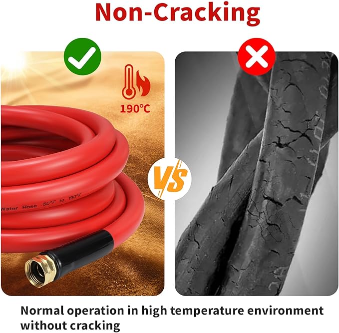 Garden Hose 150 ft x 5/8” Hot/Cold Heavy Duty Water Hose,-50°F to 190°F,Burst 600Psi Flexible Upgraded Rubber Hoses,3/4” Solid Fittings for All-weather Outdoor Lawn & Garden