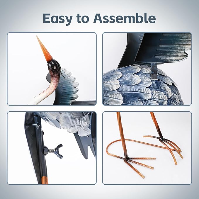 WONDER GARDEN Blue Heron Statue-Garden Statues for Outside - 2 Pack Crane Sculptures Statue, Metal Birds Yard Art for Pond, Patio, Outdoor, Porch Decor